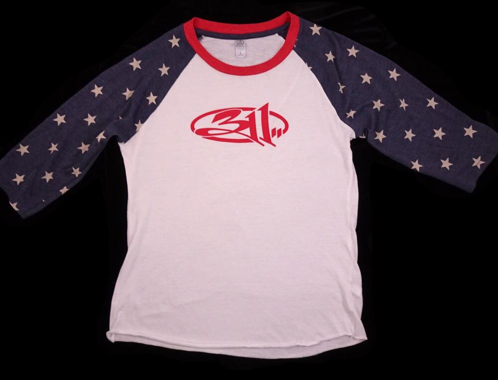 311 Band Raglan Tour T-shirt Large *READ Descript* Three Eleven Concert Tee Flag